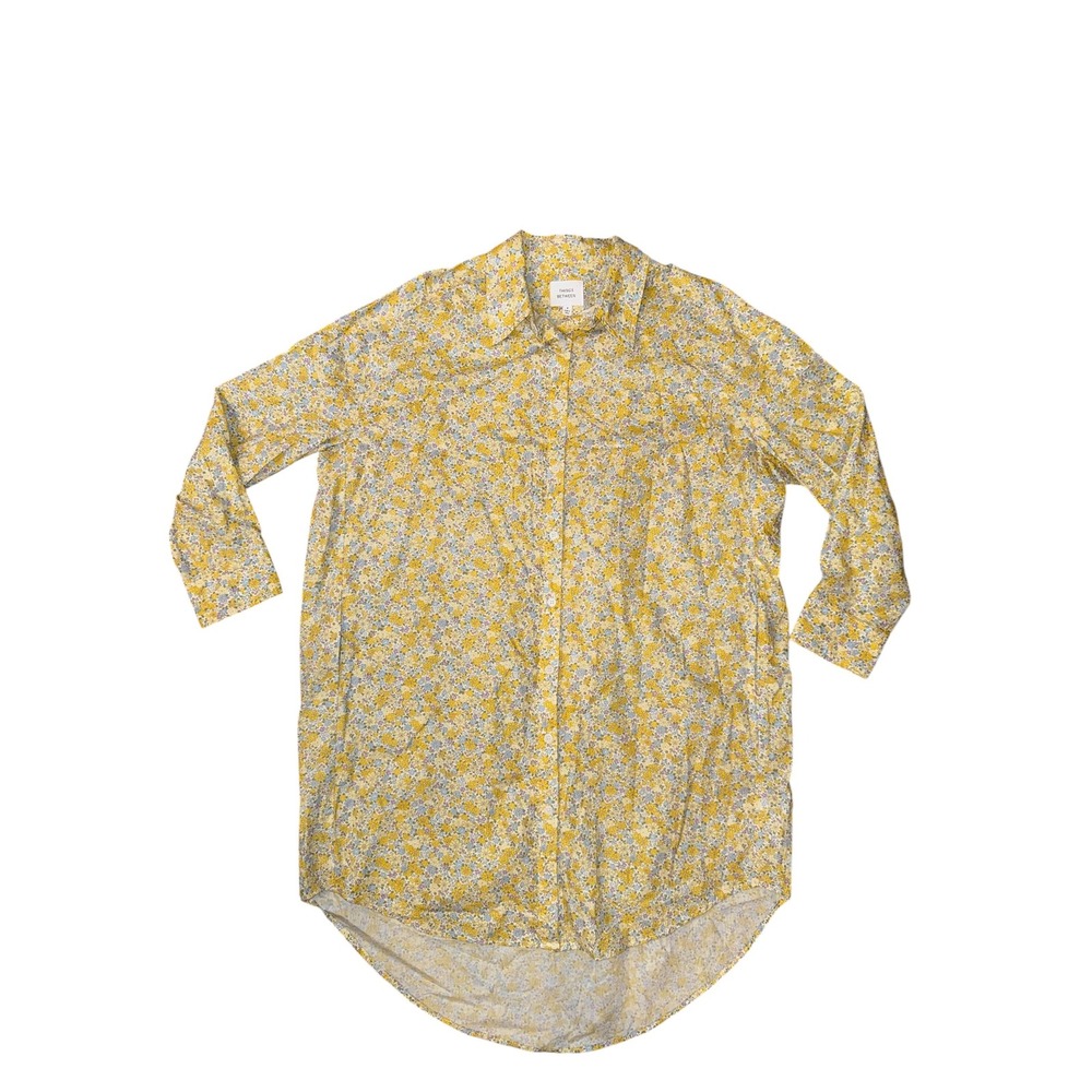 Things Between Shirt Dress Womens Small Yellow Floral Cotton Button Down